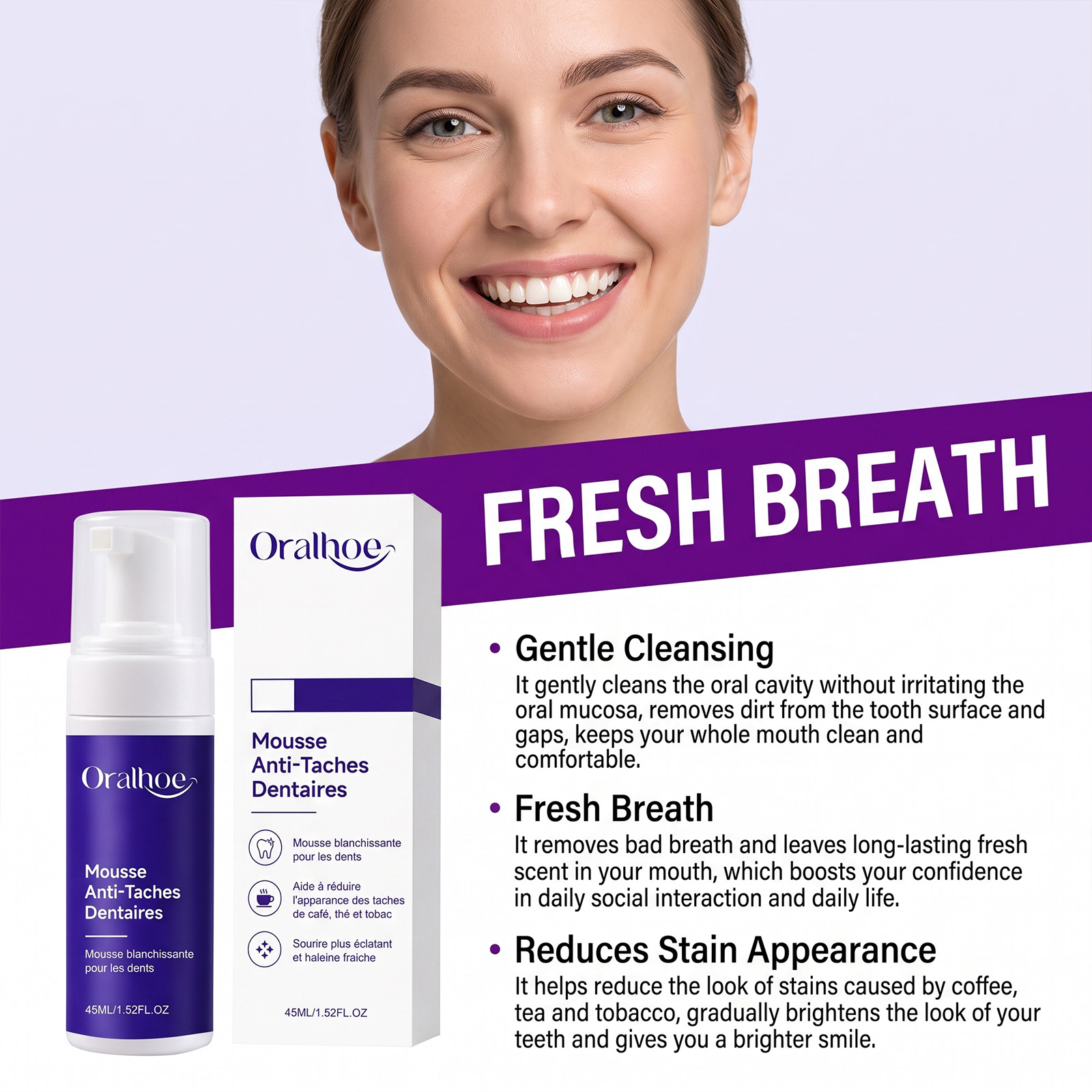 Mousse dentifrice violette bla - Teeth Whitening Foam avis et prix